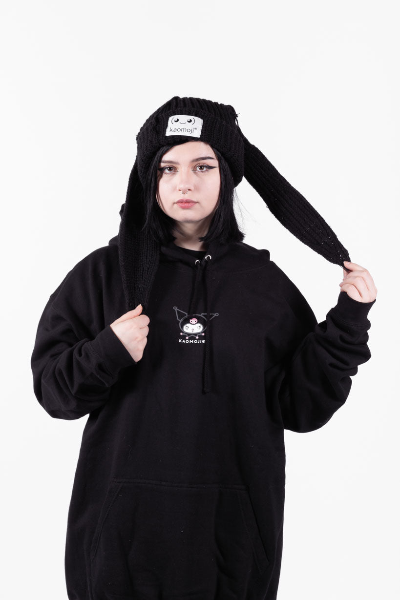 anime Headwear streetwear Bunny Knitted • Distressed Beanie Black - kaomoji