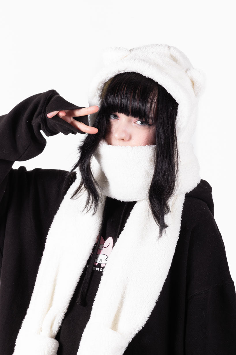 anime Headwear streetwear Kuma Fluffy • Paws Scarf White - kaomoji