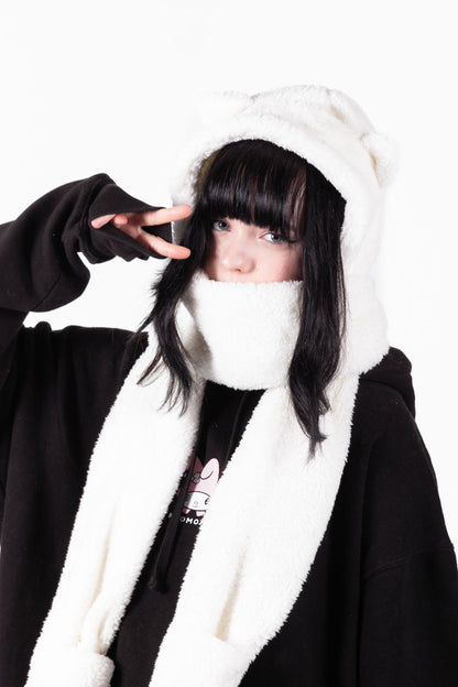 anime Headwear streetwear Kuma Fluffy • Paws Scarf White - kaomoji