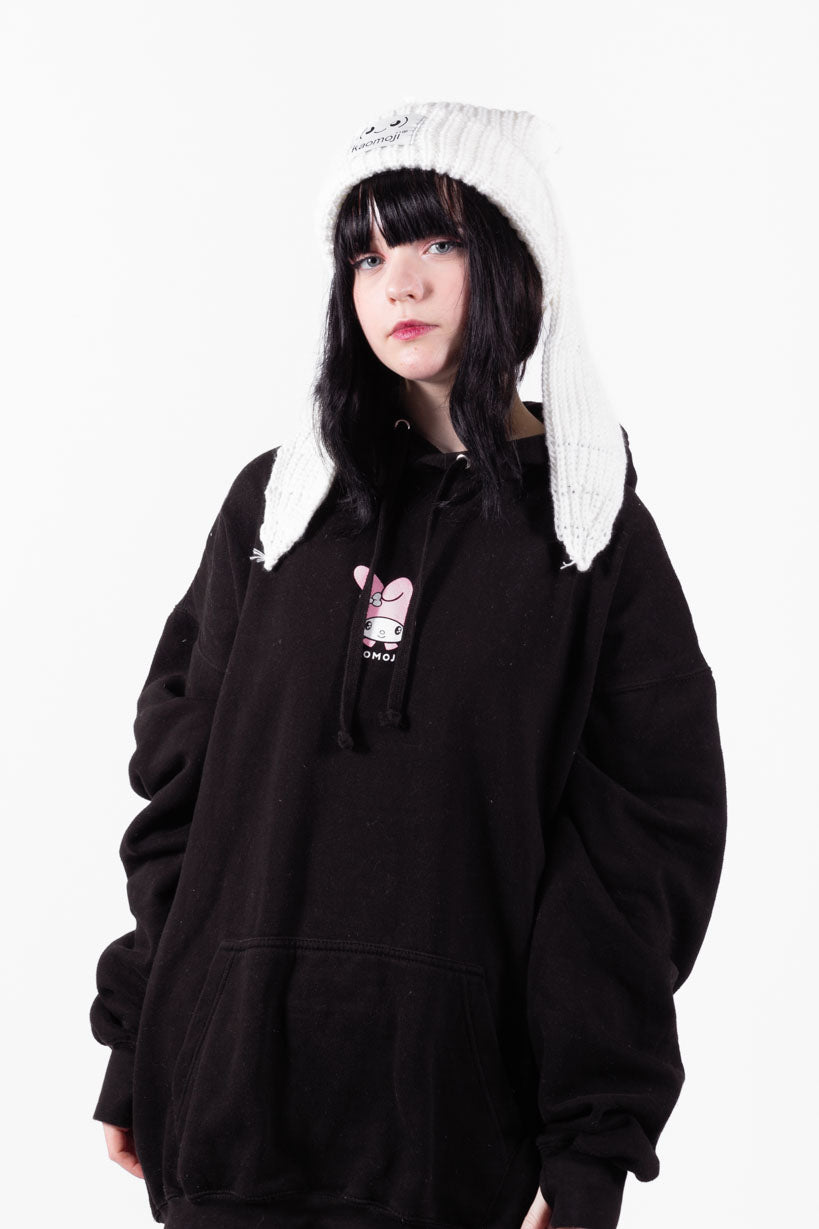 anime Headwear streetwear Bunny Knitted • Distressed Beanie White - kaomoji