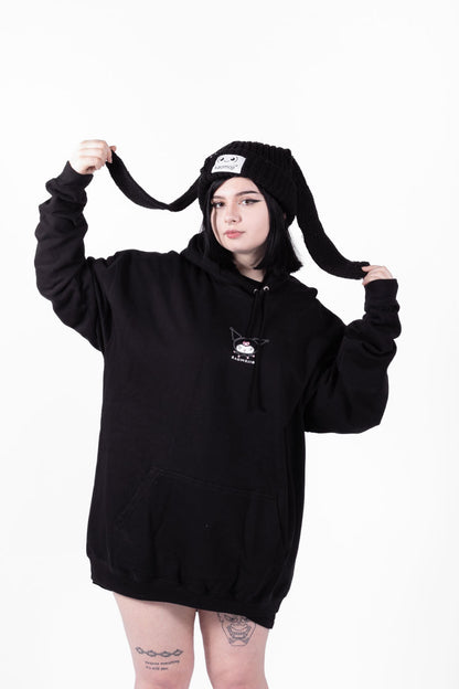 anime Headwear streetwear Bunny Knitted • Distressed Beanie Black - kaomoji