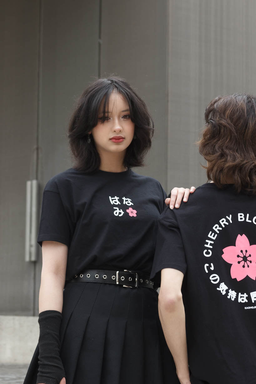 anime T-Shirts streetwear Hanami • T-shirt Black - kaomoji