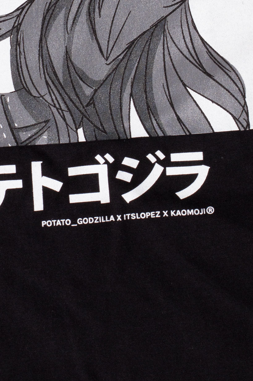 anime T-Shirts streetwear Potato Godzilla x kaomoji • T-shirt Black Cosplay - kaomoji
