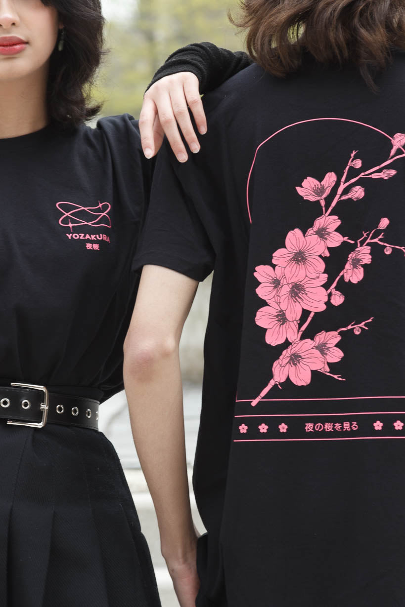anime T-Shirts streetwear Yozakura • T-shirt Black - kaomoji