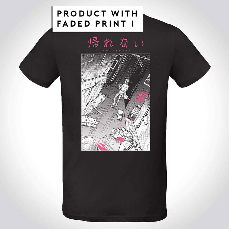 anime T-Shirts streetwear FADED PRINT  - No Return Faded Away • T-shirt black - kaomoji