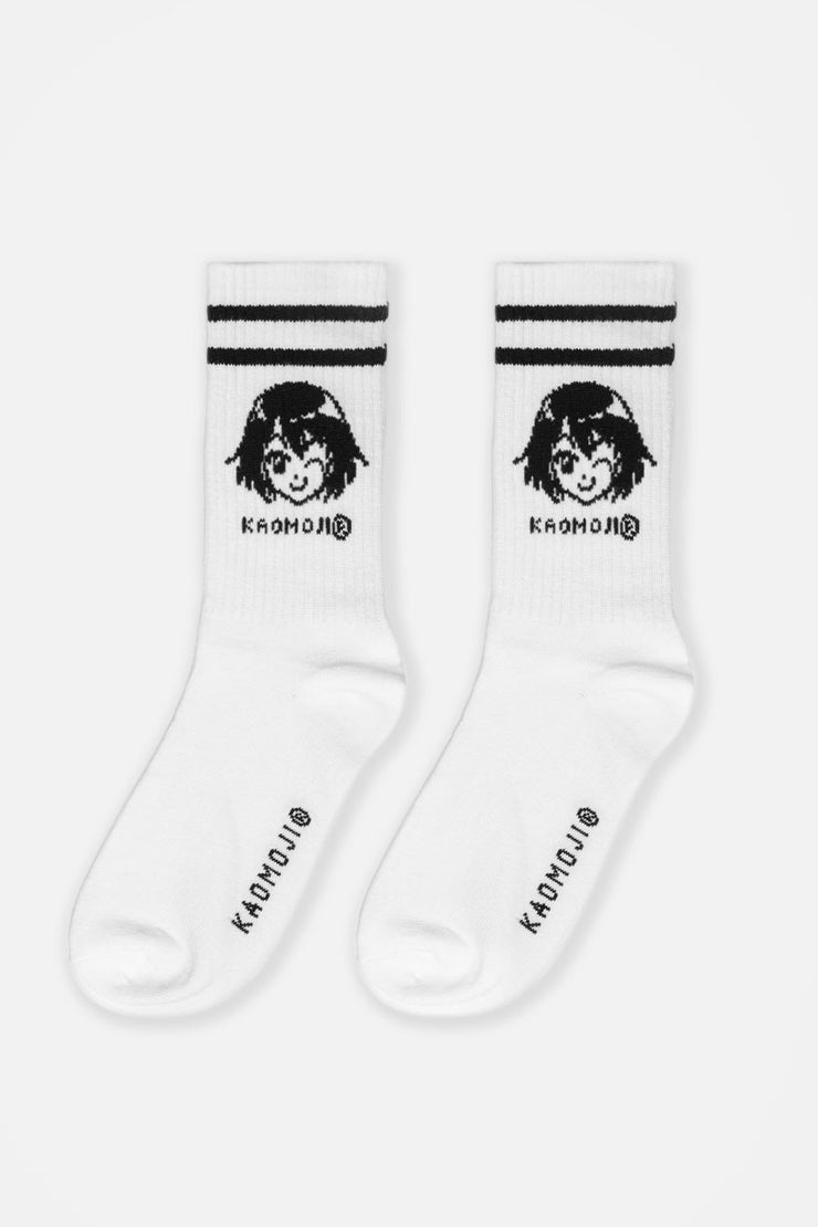 anime Socks streetwear Winky Face • Socks White - kaomoji